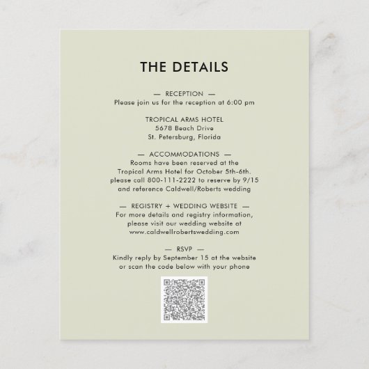 予算をすべて1つのムーディーズフローラ結婚式招待状 (裏面)