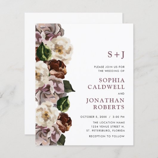 予算をすべて1つのムーディーズフローラ結婚式招待状 (正面/裏面)