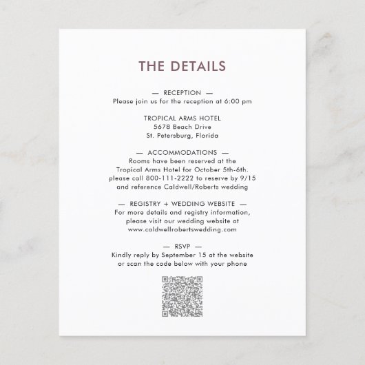 予算をすべて1つのムーディーズフローラ結婚式招待状 (裏面)