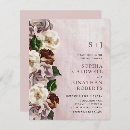 予算をすべて1つのムーディーズフローラ結婚式招待状 (正面/裏面)