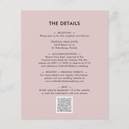 予算をすべて1つのムーディーズフローラ結婚式招待状 (裏面)