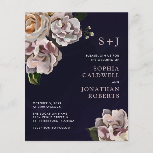 予算をすべて1つのムーディーズフローラ結婚式招待状 (正面)