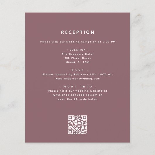 予算を一括して1つのバーガンディフローラQRコード結婚の (裏面)