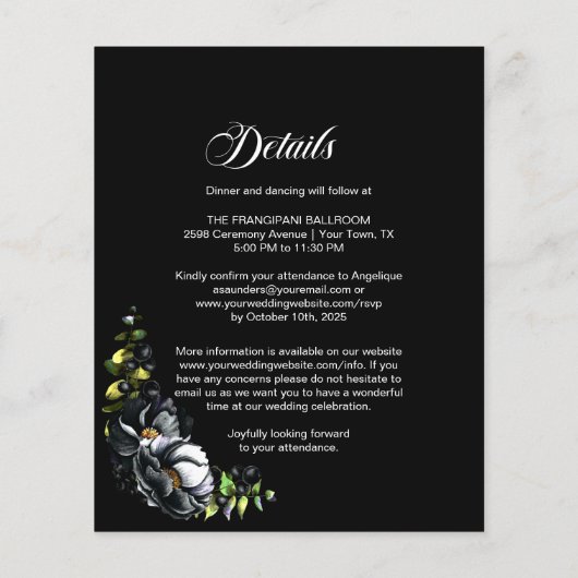 予算を一括して1つのムーディブラックフローラ結婚 (裏面)