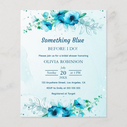 予算を何かブルーブライダルシャワーの招待 (正面)
