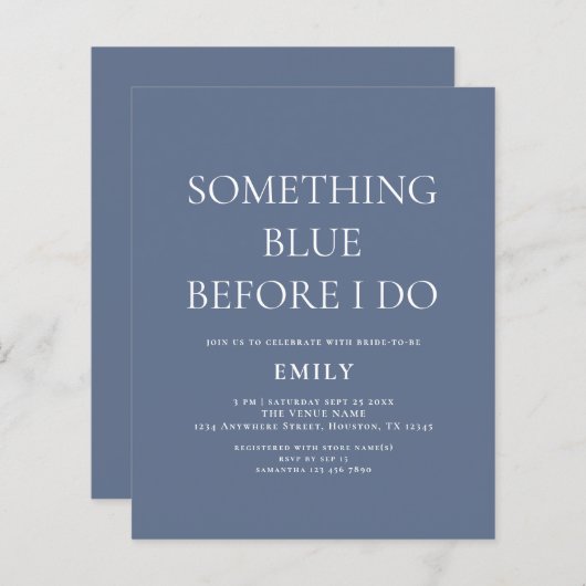 予算を何かブルーブライダルシャワーの招待 (正面/裏面)
