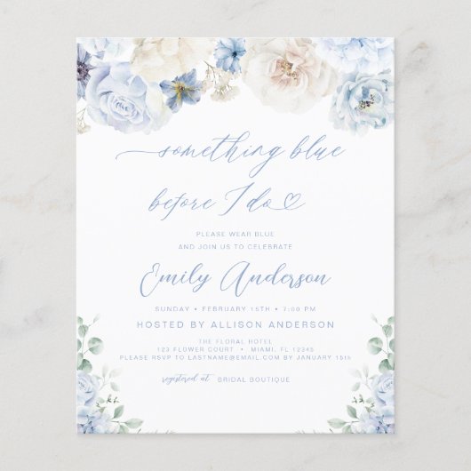 予算を何か青い前に私はブライダルシャワー チラシ (正面)