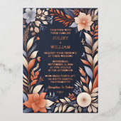 予算を安く屋外スタイリッシュネイビーブルー結婚ズ 箔招待状 (正面)