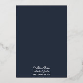 予算を安く屋外スタイリッシュネイビーブルー結婚ズ 箔招待状 (裏面)