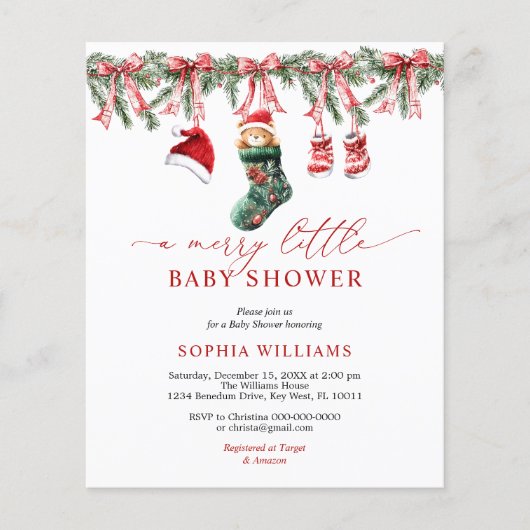 予算を小さなメリー赤ちゃんシャワー招待状 (正面)