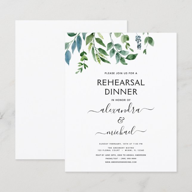 予算を抑えたリハーサルディナーの緑豊かなエレガント (正面/裏面)