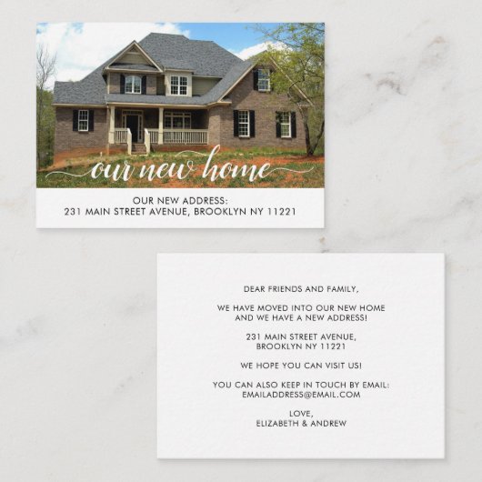 予算を私たちの新しい家の変更アドレス写真の移動 ノートカード (正面/裏面)