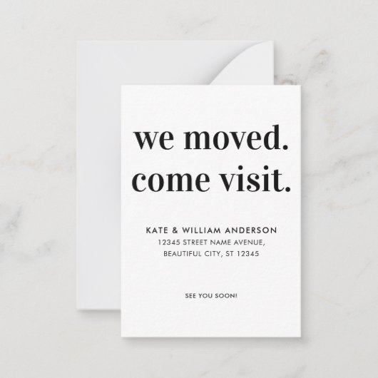 予算を移動Visit写真を移動のお知らせ ノートカード (正面)