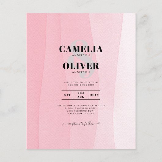 予算アイスモダンピンクウェディンググラデーションの招待 (正面)