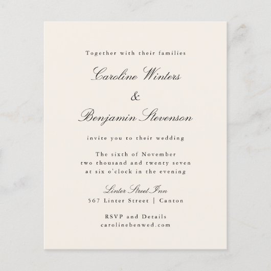 予算アイボリーエレガフォーマルントウェディング招待状 (正面)