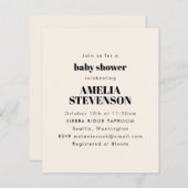 予算アイボリーミニマリストベビーシャワー招待状 (正面/裏面)