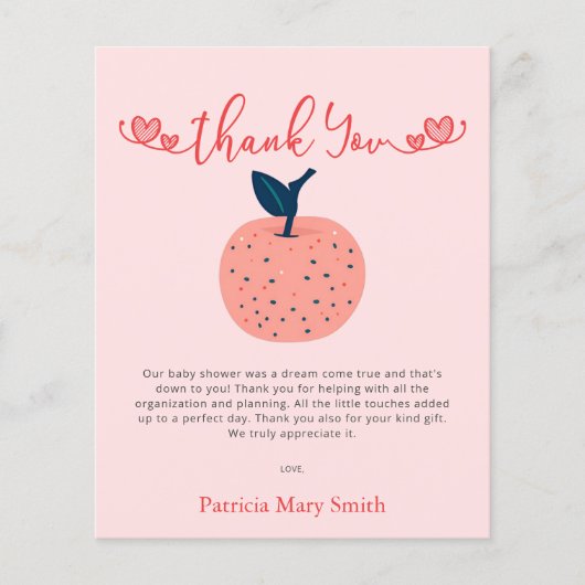 予算アップルの目の赤ちゃんシャワーサンキューカード (正面)