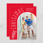 予算アーチ型メリークリスマスレッドフォトカード (正面/裏面)