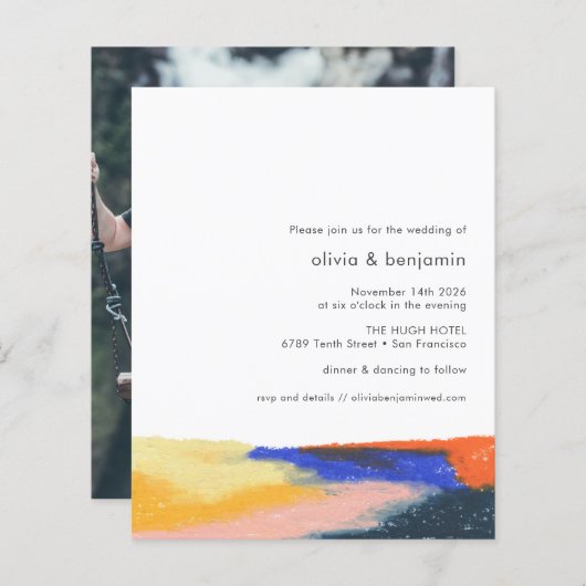 予算アート抽象芸術アートフォト結婚式招待状 (正面/裏面)
