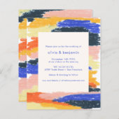 予算アート抽象芸術ブルーおもしろい結婚式招待状 (正面/裏面)