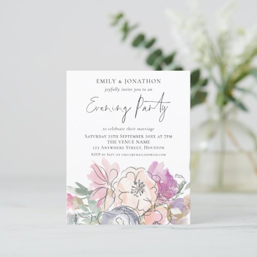 予算アート花模様結婚の夕べパーティー招待状 (スタンド正面)