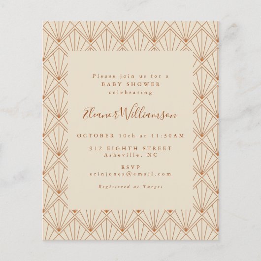 予算アールデコバーンドオレンジベビーシャワー招待状 (正面)