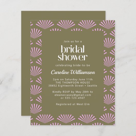 予算アールデコファンのオリーブと薄紫ブライダルシャワー (正面/裏面)