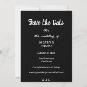 予算インスタントフォトブラックウェディング日付を保存 招待状 (裏面)