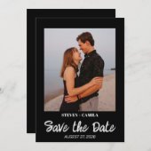 予算インスタントフォトブラックウェディング日付を保存 招待状 (正面/裏面)