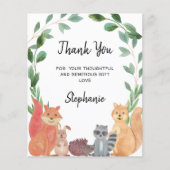 予算ウッドランド動物ベビーシャワーサンキューカード (正面)