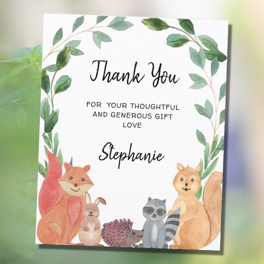 予算ウッドランド動物ベビーシャワーサンキューカード