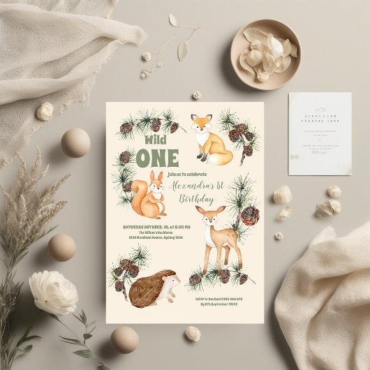 予算ウッドランド動物ワイルドワン1歳の誕生日 チラシ