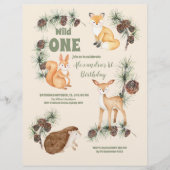 予算ウッドランド動物ワイルドワン1歳の誕生日 チラシ (正面)
