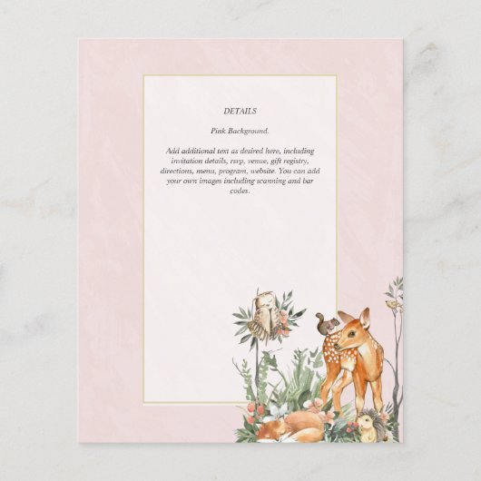 予算ウッドランド動物男の赤ちゃんガールシャワーINVs (裏面)