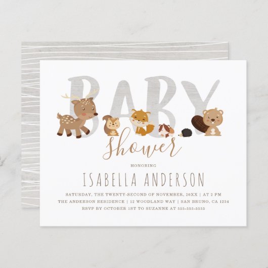 予算ウッドランド動物男女兼用の赤ちゃんシャワー (正面/裏面)
