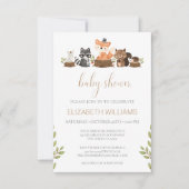 予算ウッドランド動物男女兼用の赤ちゃんシャワー 招待状 (正面)