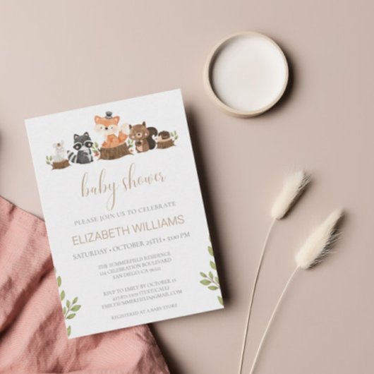 予算ウッドランド動物男女兼用の赤ちゃんシャワー 招待状