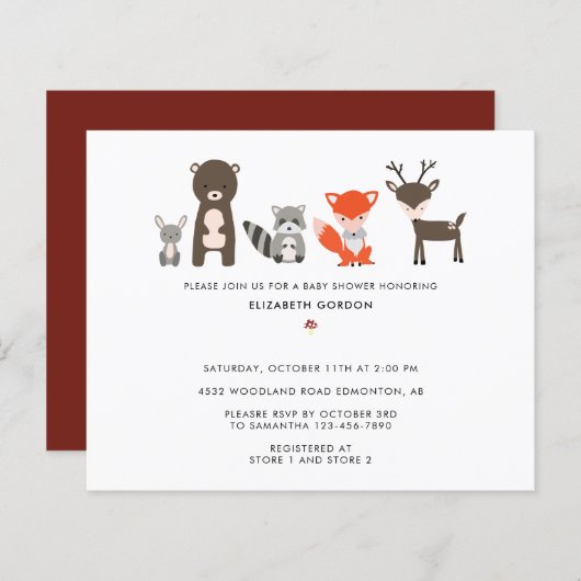 予算ウッドランド赤ちゃんシャワー森林動物かわいい (正面/裏面)