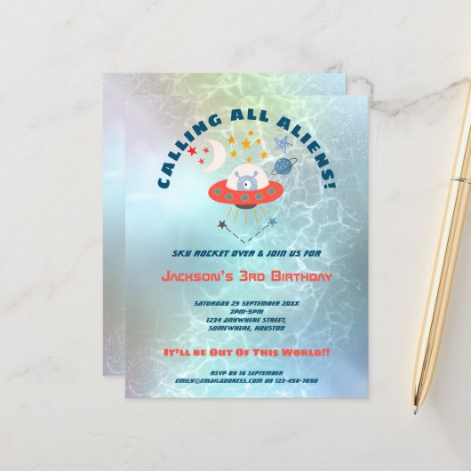 予算エイリアン3rd誕生日パーティの招待状 (正面/裏面インサイチュ)