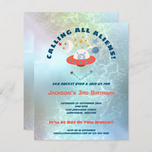 予算エイリアン3rd誕生日パーティの招待状 (正面/裏面)