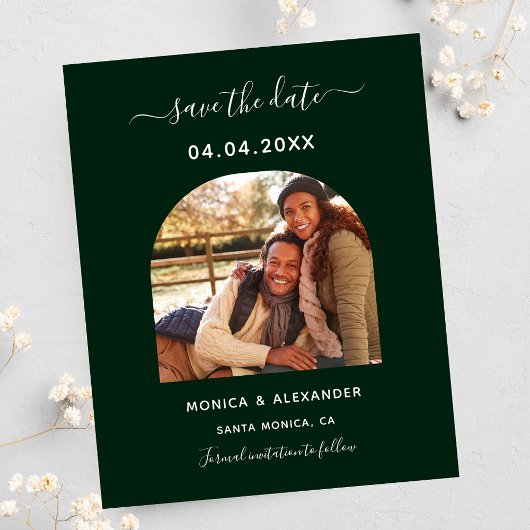 予算エメラルドグリーン写真結婚式Save the Date