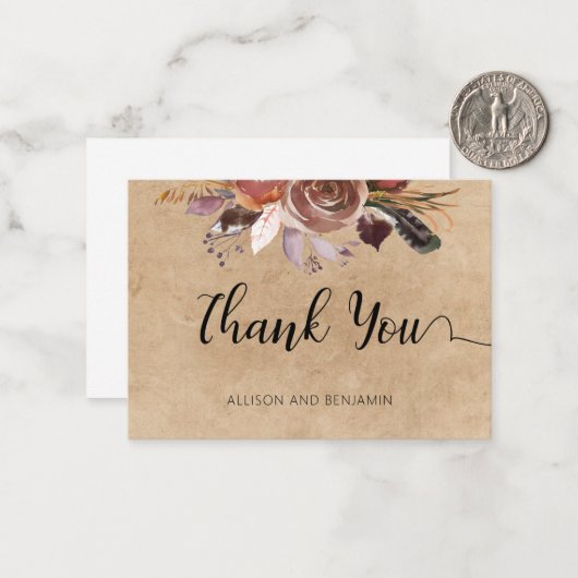 予算エレガントなウェディングスモールフローラありがとう ノートカード (正面/裏面インサイチュ)