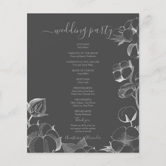 予算エレガントなウェディングプログラムカード。フライヤー チラシ (裏面)