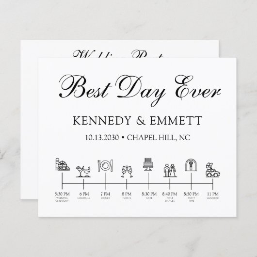 予算エレガントな結婚式の日タイムラインプログラム (正面/裏面)