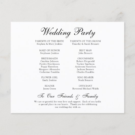 予算エレガントな結婚式の日タイムラインプログラム (裏面)