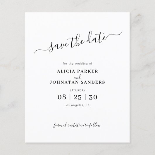 予算エレガントの日付の白黒の保存 チラシ (正面)