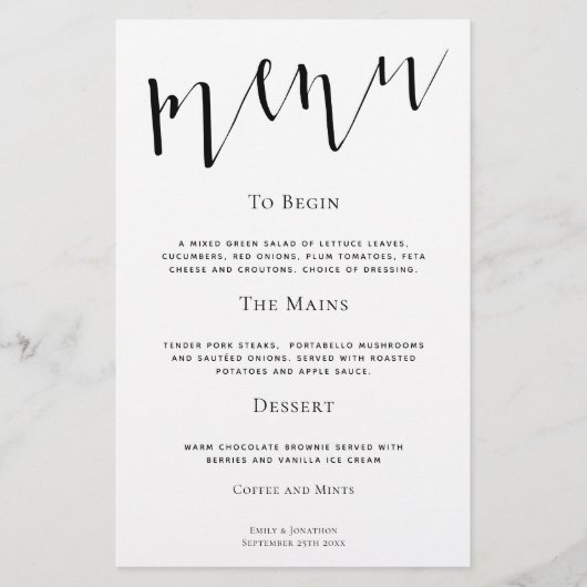 予算エレガントスクリプト任意の色のメ結婚ニュー (正面)