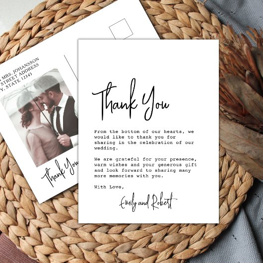 予算エレガントタイポグラフィ写真結婚の感謝 ポストカード
