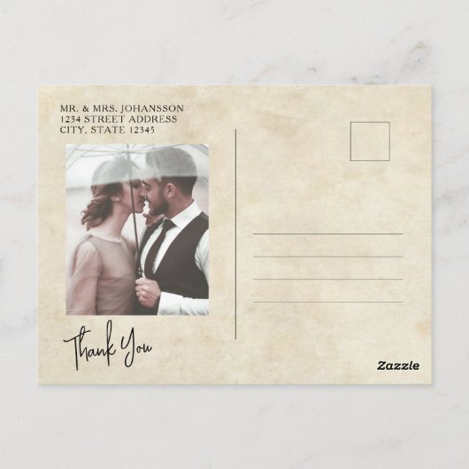 予算エレガントタイポグラフィ写真結婚の感謝 ポストカード (裏面)