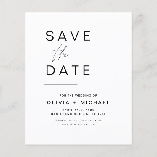 予算エレガントタイポグラフィ日付の写真の保存 チラシ (裏面)